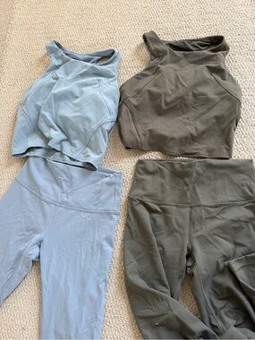 lululemon athletica Light Blue & Olive Green Legging and Crop Top Sets